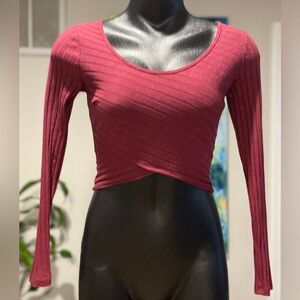 Charlotte Russe L/S Ribbed Crop Top - Burgundy, Size Small